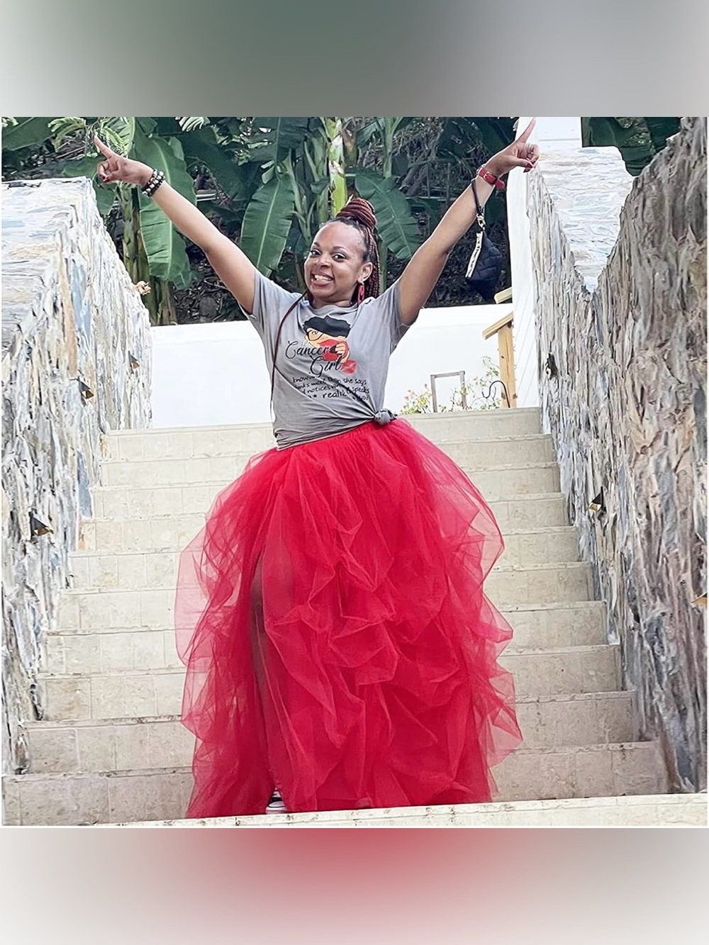 Red Tulle Layered Maxi Skirt - Voluminous Ruffle Design